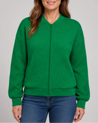 Women's Textured Bomber Jacket with Zip Front and Pockets