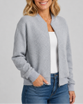 Women's Textured Bomber Jacket with Zip Front and Pockets