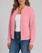 Women's Textured Bomber Jacket with Zip Front and Pockets