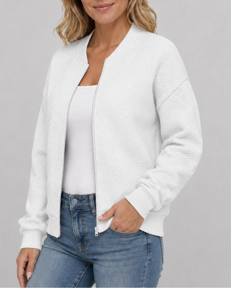 Women's Textured Bomber Jacket with Zip Front and Pockets