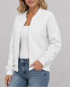 Women's Textured Bomber Jacket with Zip Front and Pockets