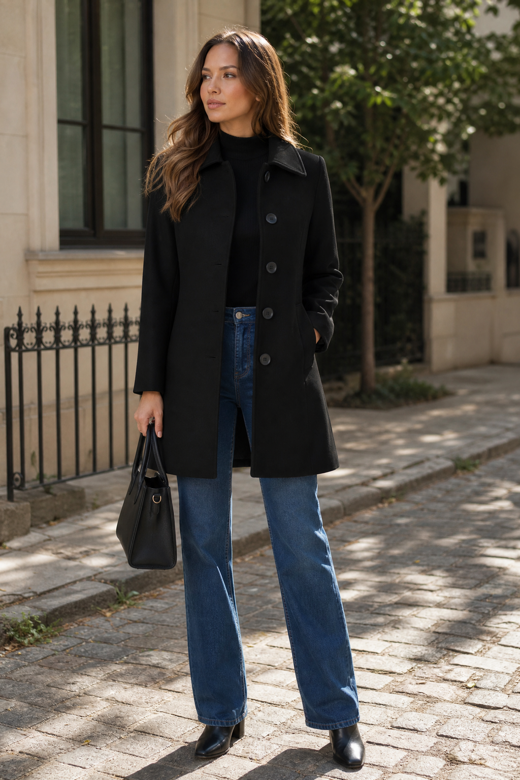 Women's Single Breasted Coat with Button Front and Collar