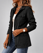 Women's Utility Jacket with Flap Pockets and Drawstring Waist