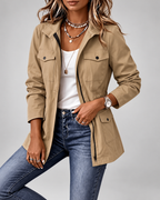 Women's Utility Jacket with Flap Pockets and Drawstring Waist