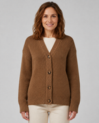 Women's Ribbed Knit Cardigan with V-Neck and Button Front