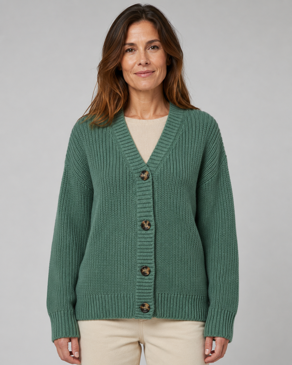 Women's Ribbed Knit Cardigan with V-Neck and Button Front