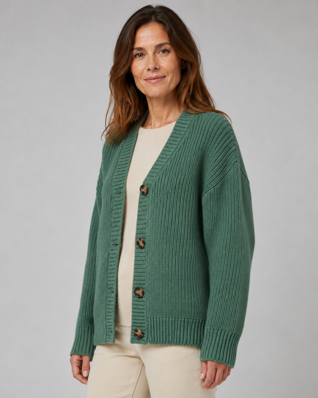 Women's Ribbed Knit Cardigan with V-Neck and Button Front