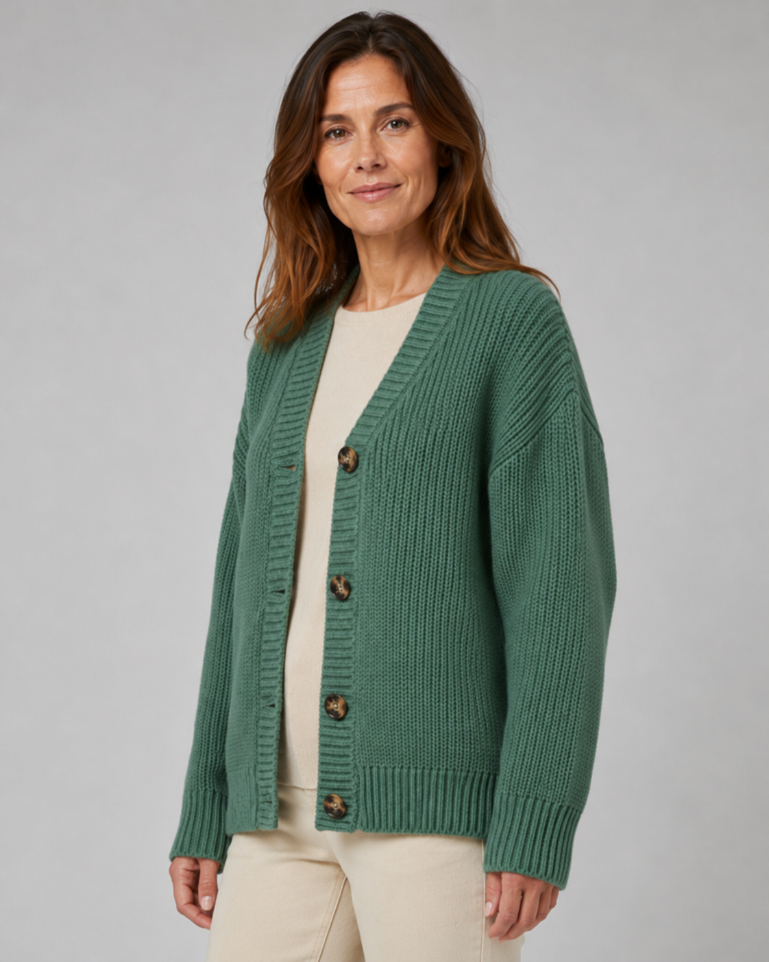 Women's Ribbed Knit Cardigan with V-Neck and Button Front