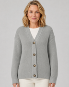Women's Ribbed Knit Cardigan with V-Neck and Button Front
