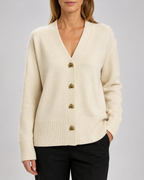 Women's V-Neck Knit Cardigan with Heart Buttons