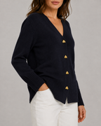 Women's V-Neck Knit Cardigan with Heart Buttons