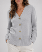 Women's V-Neck Knit Cardigan with Heart Buttons