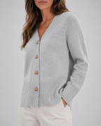 Women's V-Neck Knit Cardigan with Heart Buttons