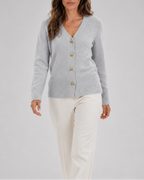 Women's V-Neck Knit Cardigan with Heart Buttons