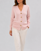 Women's V-Neck Knit Cardigan with Heart Buttons