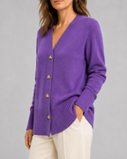 Women's V-Neck Knit Cardigan with Heart Buttons