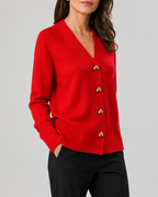 Women's V-Neck Knit Cardigan with Heart Buttons