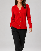 Women's V-Neck Knit Cardigan with Heart Buttons