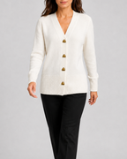 Women's V-Neck Knit Cardigan with Heart Buttons