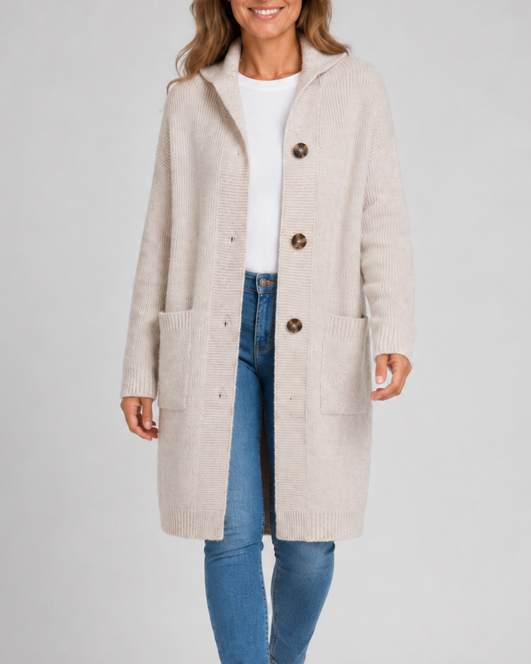 Women's Hooded Button Front Longline Knit Cardigan