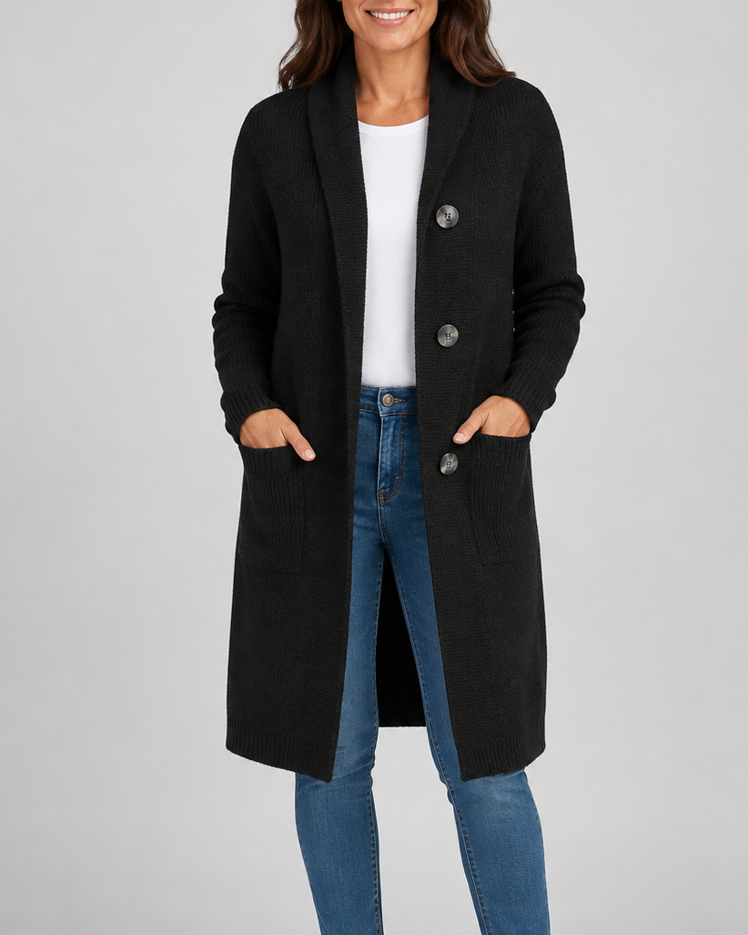 Women's Hooded Button Front Longline Knit Cardigan