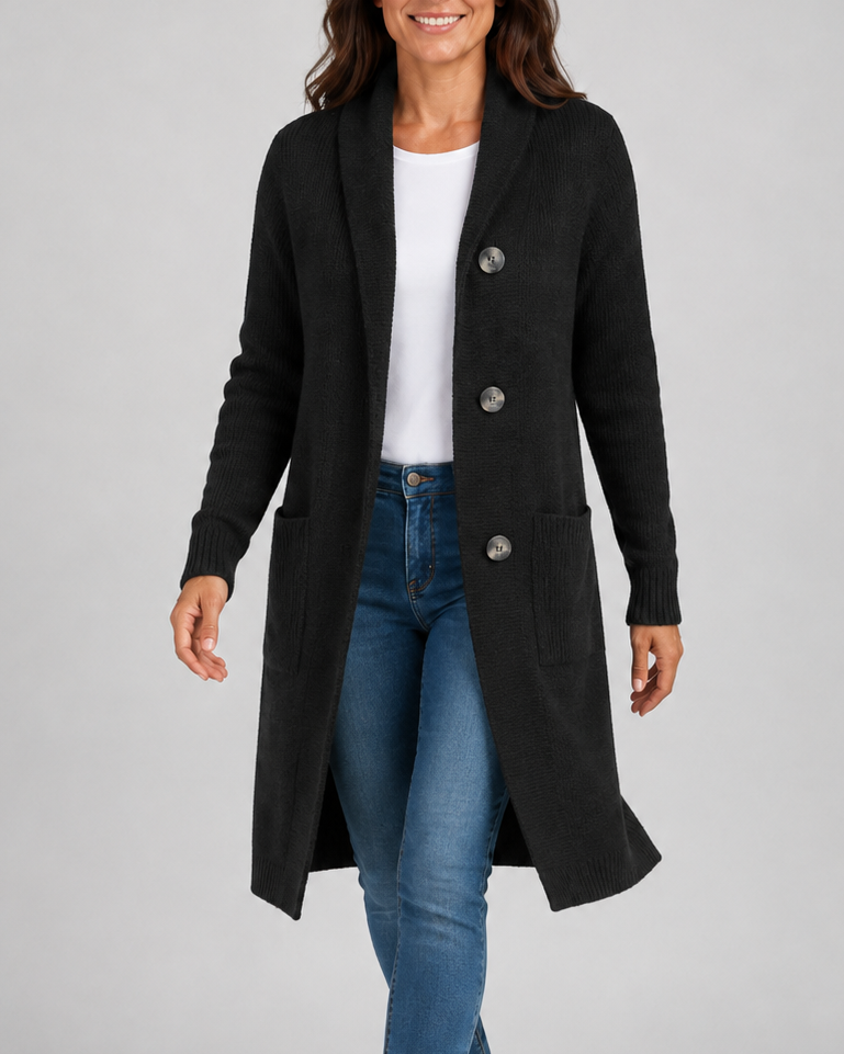 Women's Hooded Button Front Longline Knit Cardigan
