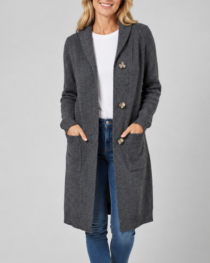 Women's Hooded Button Front Longline Knit Cardigan