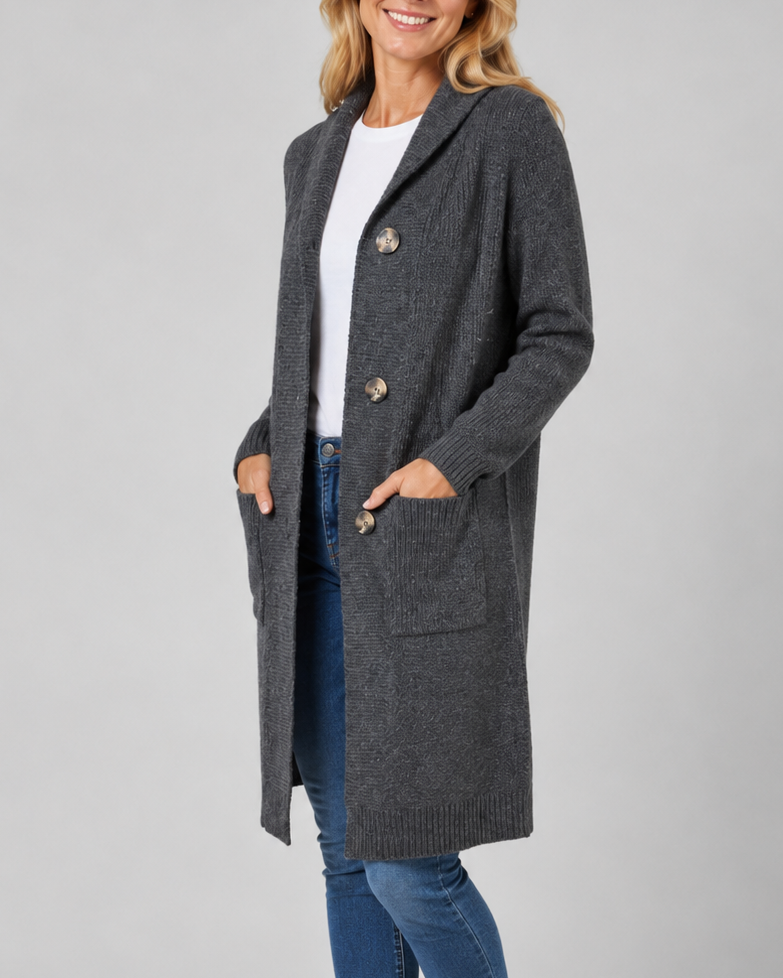 Women's Hooded Button Front Longline Knit Cardigan