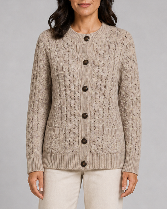 Women's Cable Knit Button Up Cardigan with Pockets
