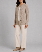 Women's Cable Knit Button Up Cardigan with Pockets
