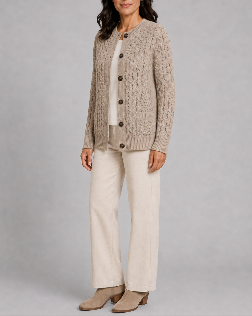 Women's Cable Knit Button Up Cardigan with Pockets