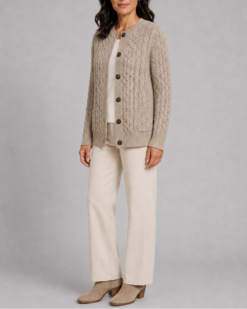 Women's Cable Knit Button Up Cardigan with Pockets