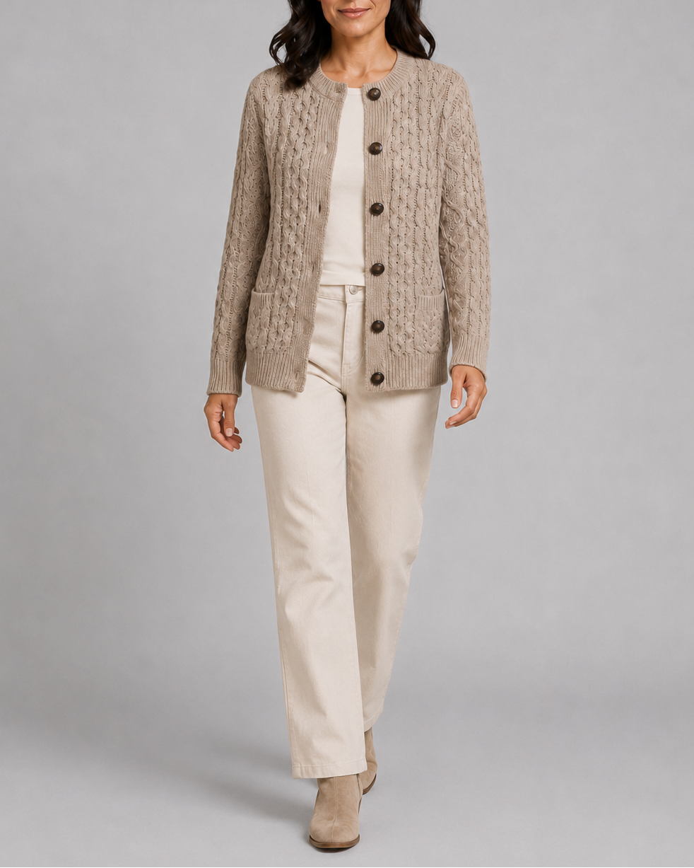Women's Cable Knit Button Up Cardigan with Pockets