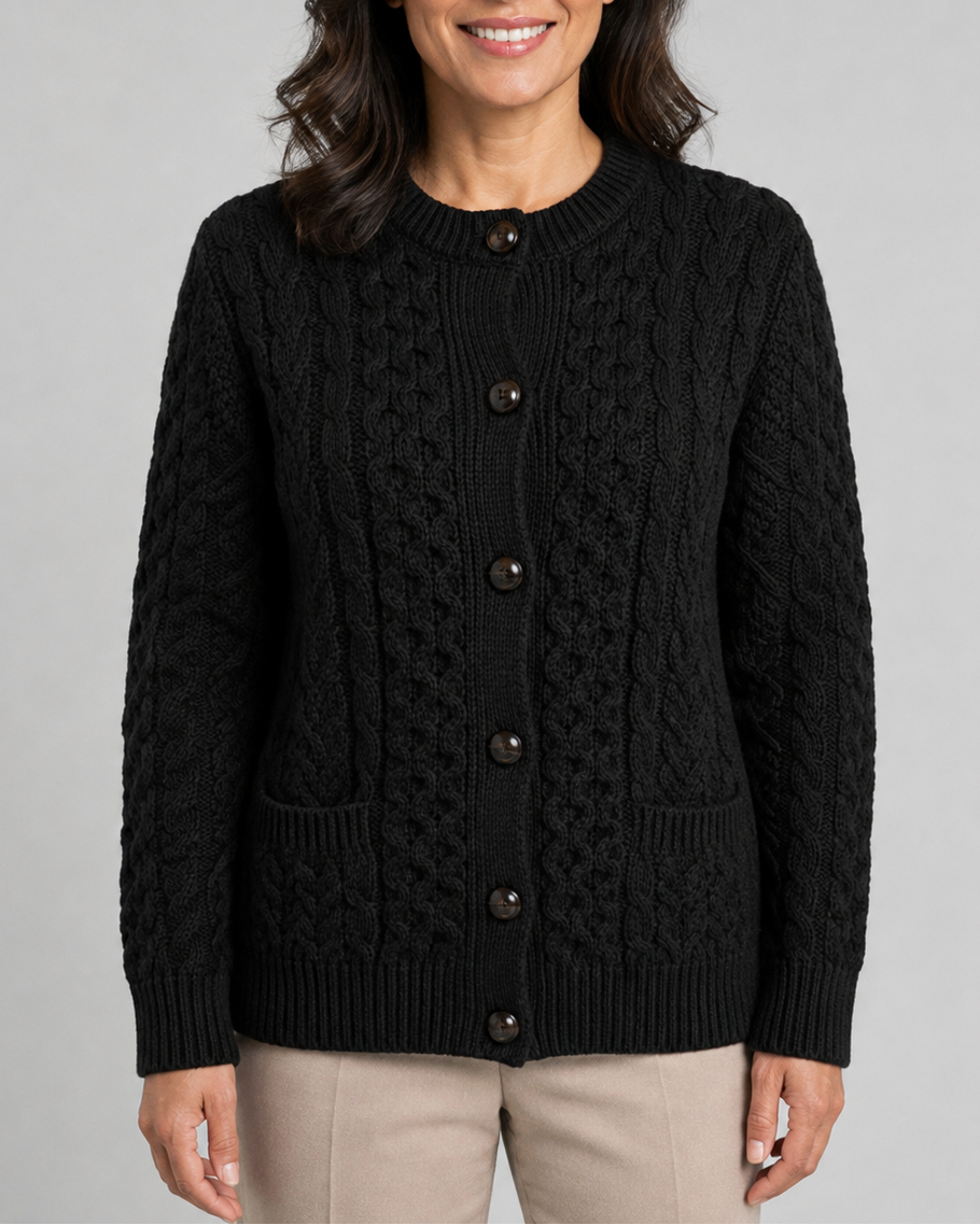 Women's Cable Knit Button Up Cardigan with Pockets