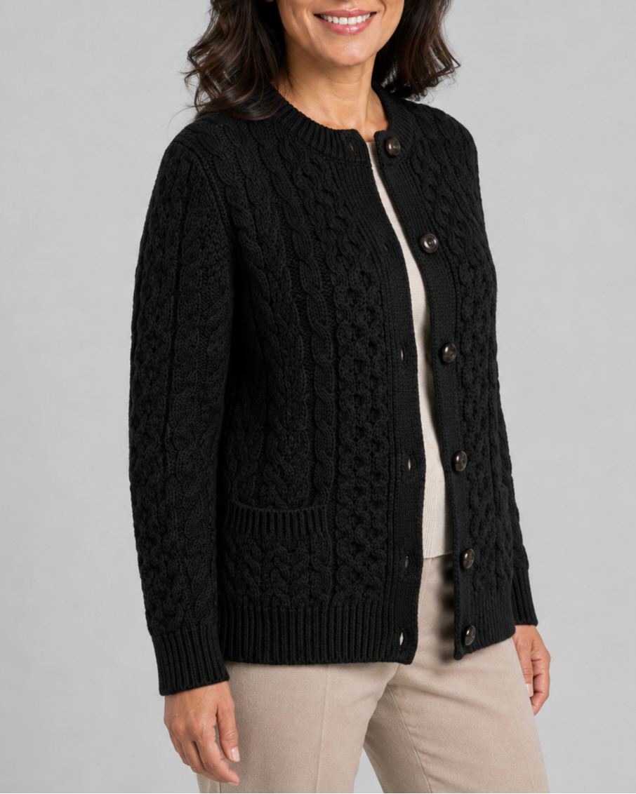 Women's Cable Knit Button Up Cardigan with Pockets