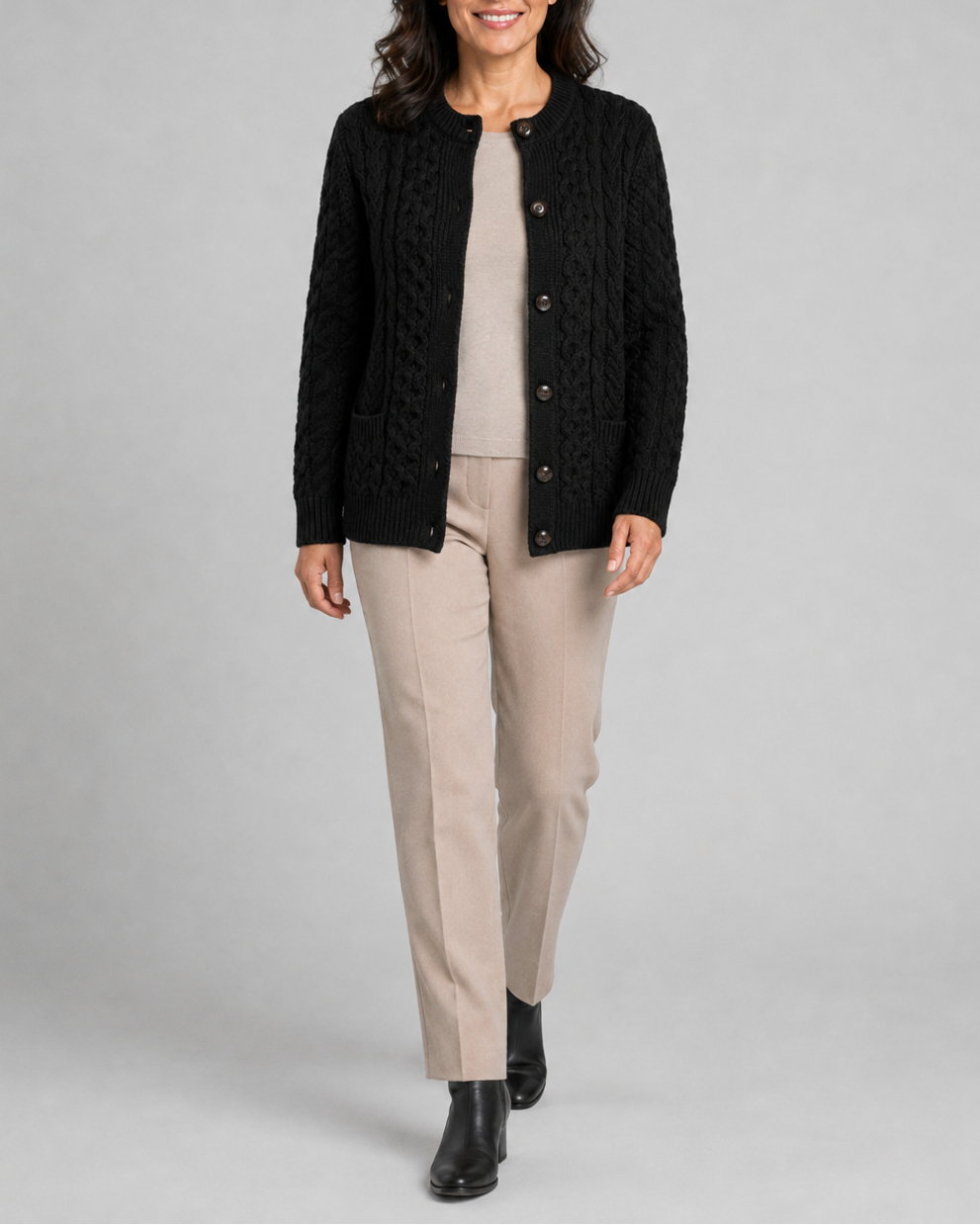 Women's Cable Knit Button Up Cardigan with Pockets