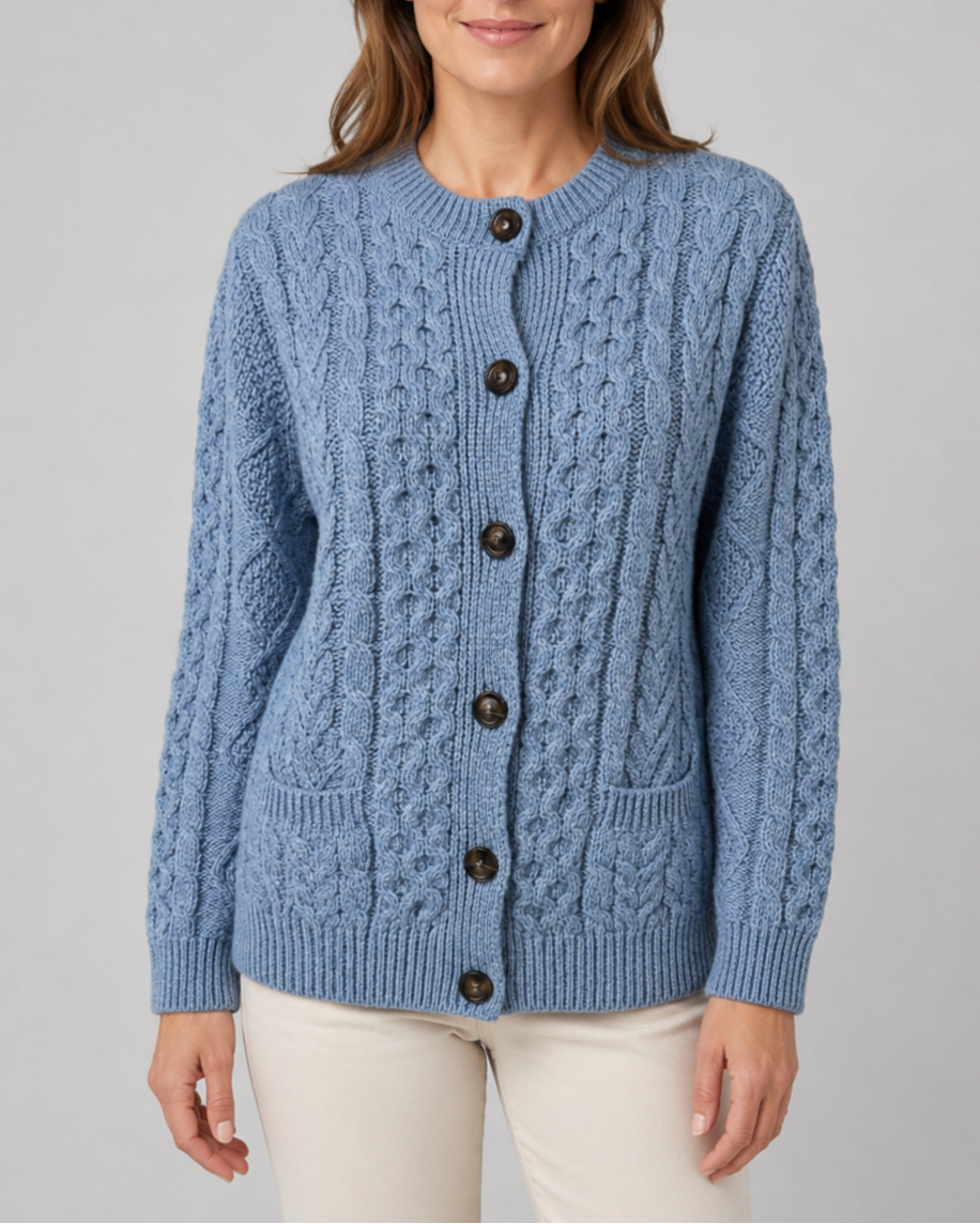 Women's Cable Knit Button Up Cardigan with Pockets