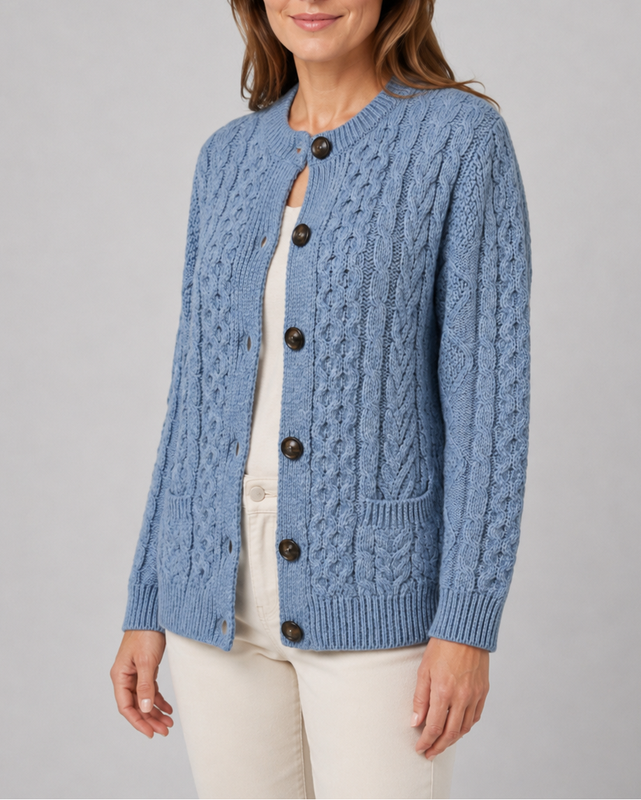Women's Cable Knit Button Up Cardigan with Pockets
