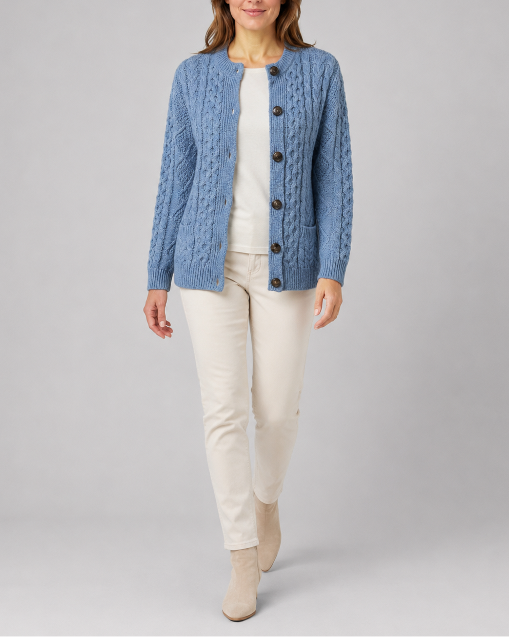 Women's Cable Knit Button Up Cardigan with Pockets