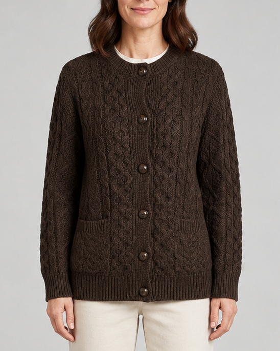 Women's Cable Knit Button Up Cardigan with Pockets