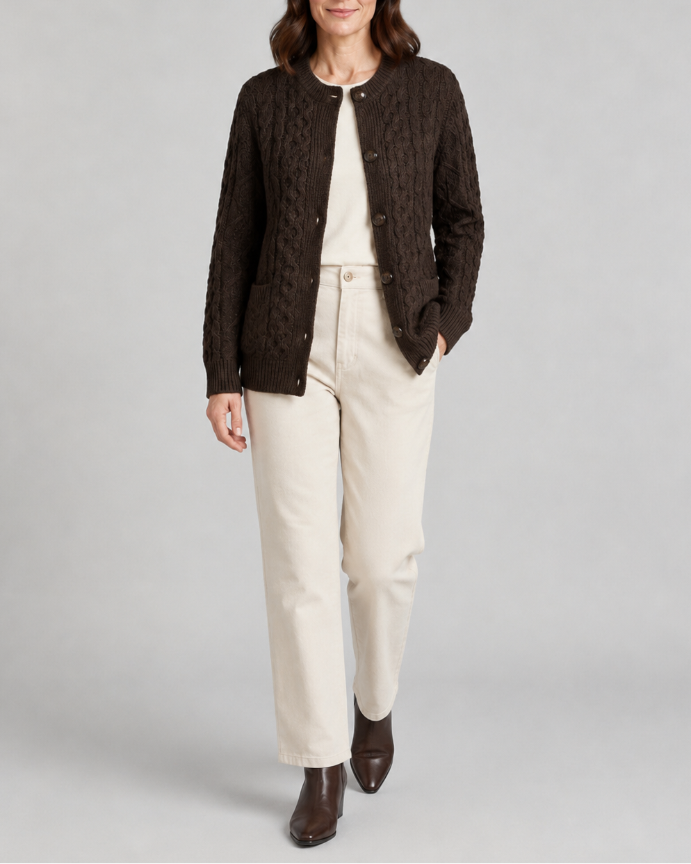 Women's Cable Knit Button Up Cardigan with Pockets