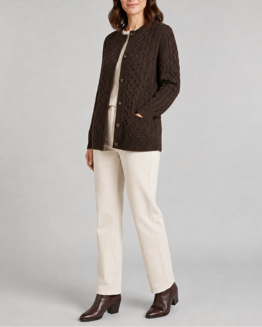 Women's Cable Knit Button Up Cardigan with Pockets