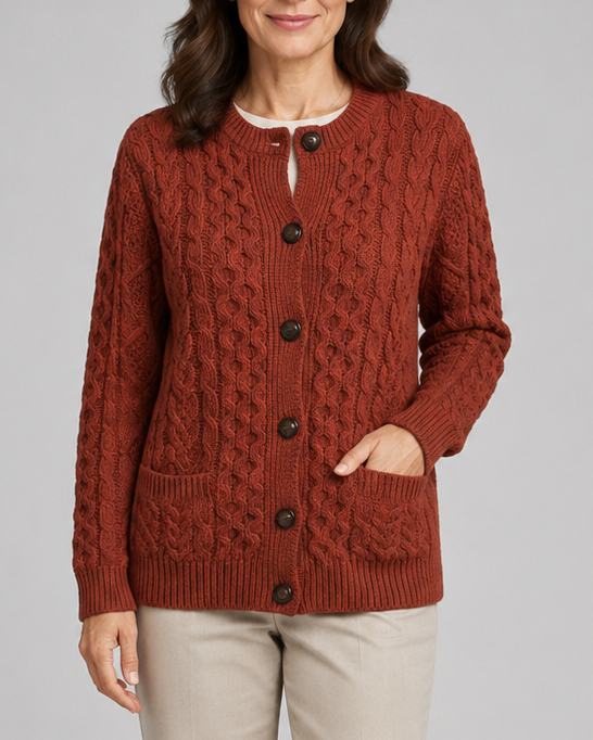 Women's Cable Knit Button Up Cardigan with Pockets