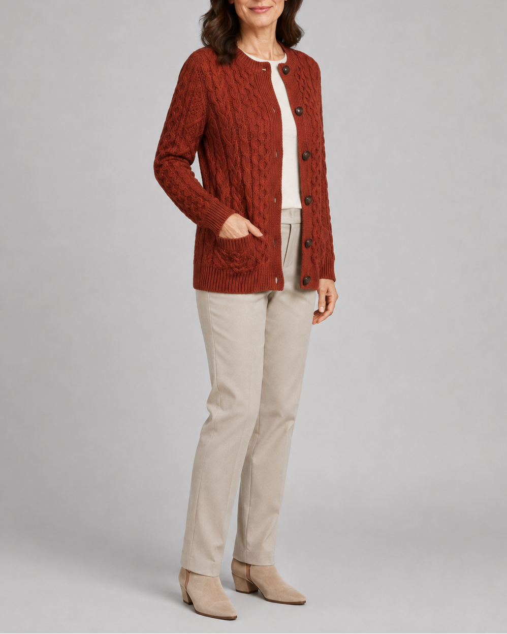Women's Cable Knit Button Up Cardigan with Pockets