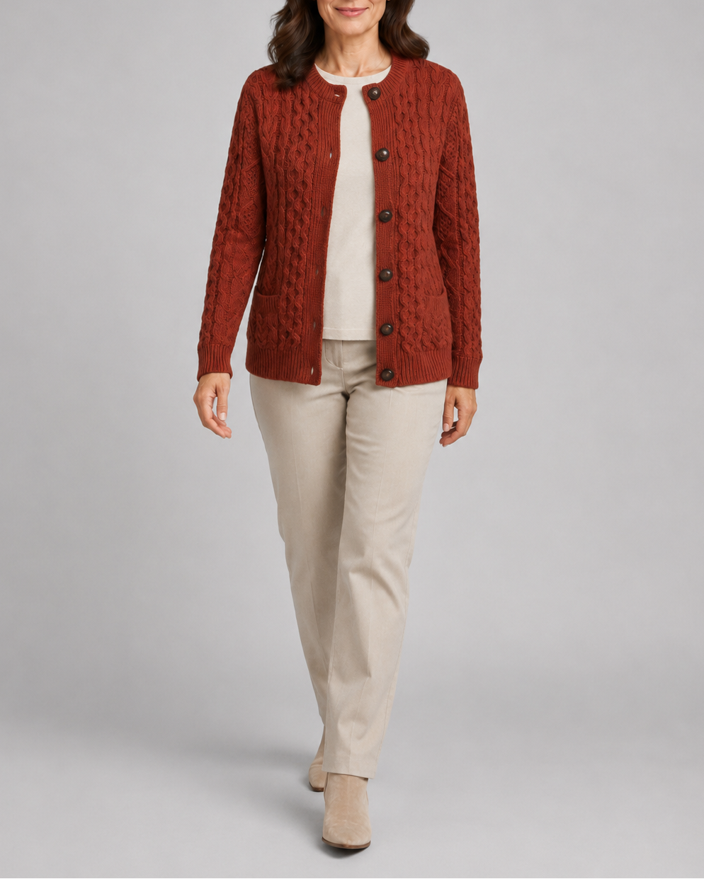 Women's Cable Knit Button Up Cardigan with Pockets
