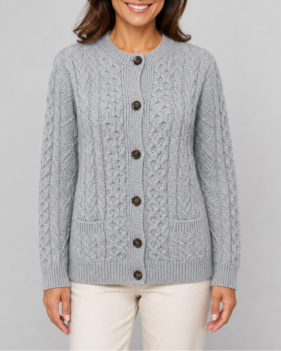 Women's Cable Knit Button Up Cardigan with Pockets