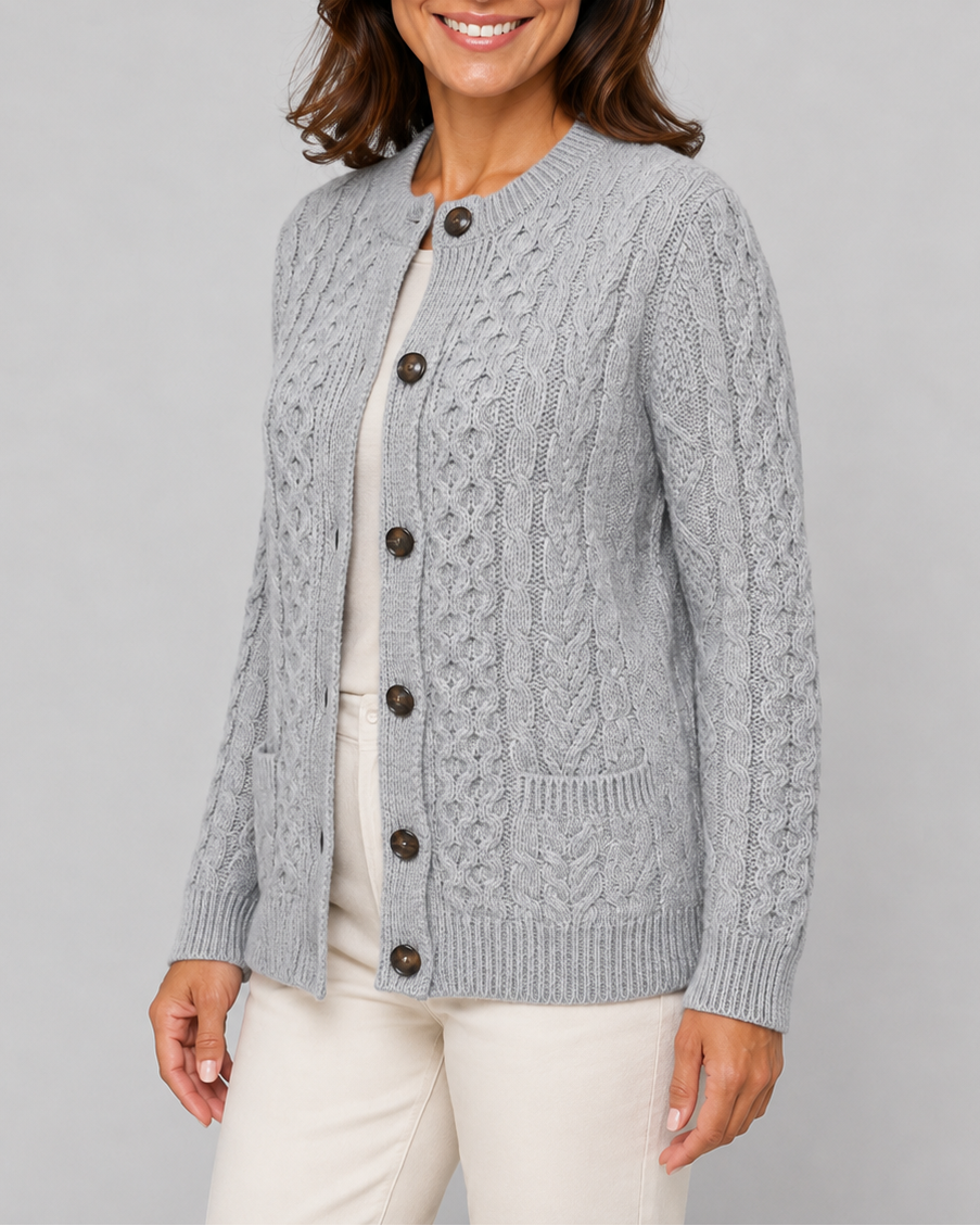 Women's Cable Knit Button Up Cardigan with Pockets