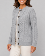 Women's Cable Knit Button Up Cardigan with Pockets
