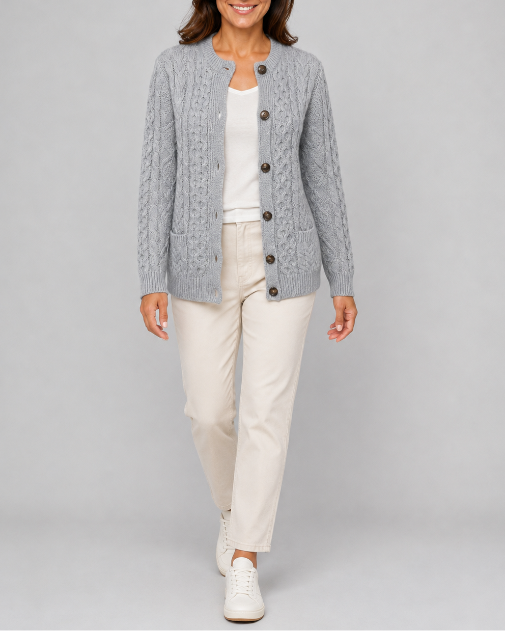 Women's Cable Knit Button Up Cardigan with Pockets