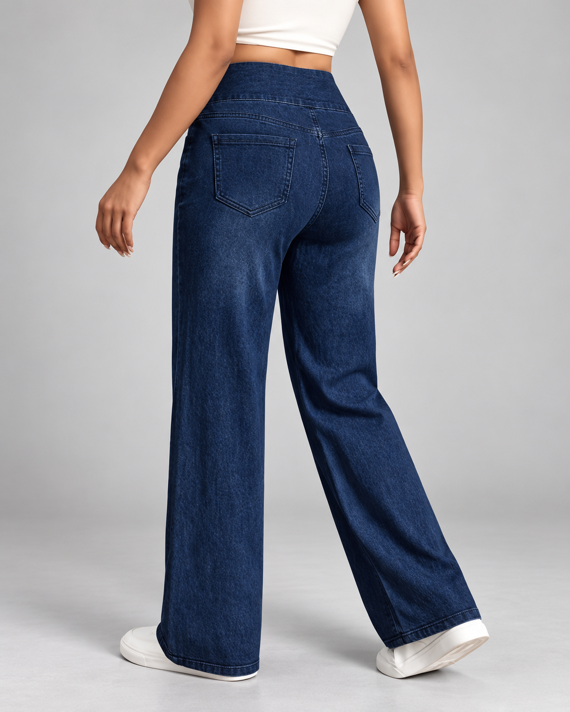 Women's High Waisted Wide Leg Stretch Jeans with Elasticated Waistband